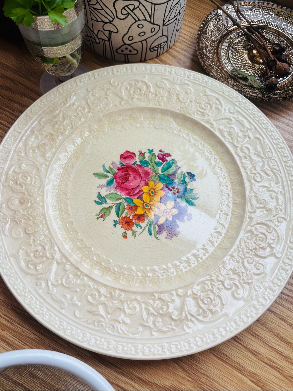 Royal Cauldon England Floral Embossed Plate Cream Cottagecore